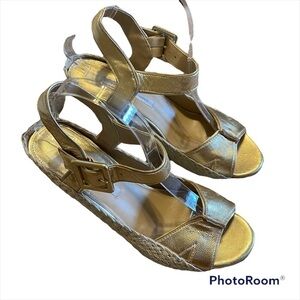 Diane von Furstenberg DVF Sudan Gold Leather Espadrille Wedge size 10M